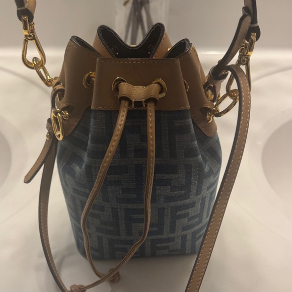 Fendi Handbags - Fendi Blue and Tan Mini Bucket Bag